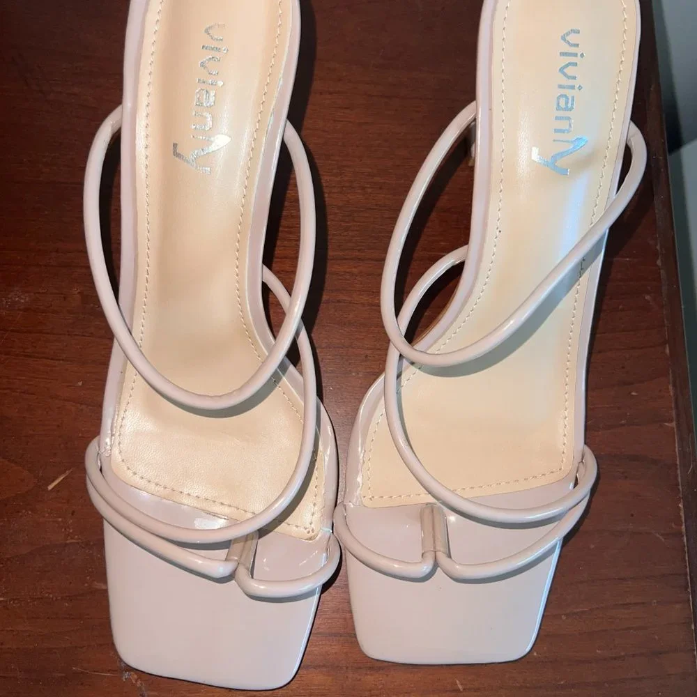 Women's Thong Heels Sandals Square Open Toe Strappy Heeled Sandal Slip - Picture 3 of 11